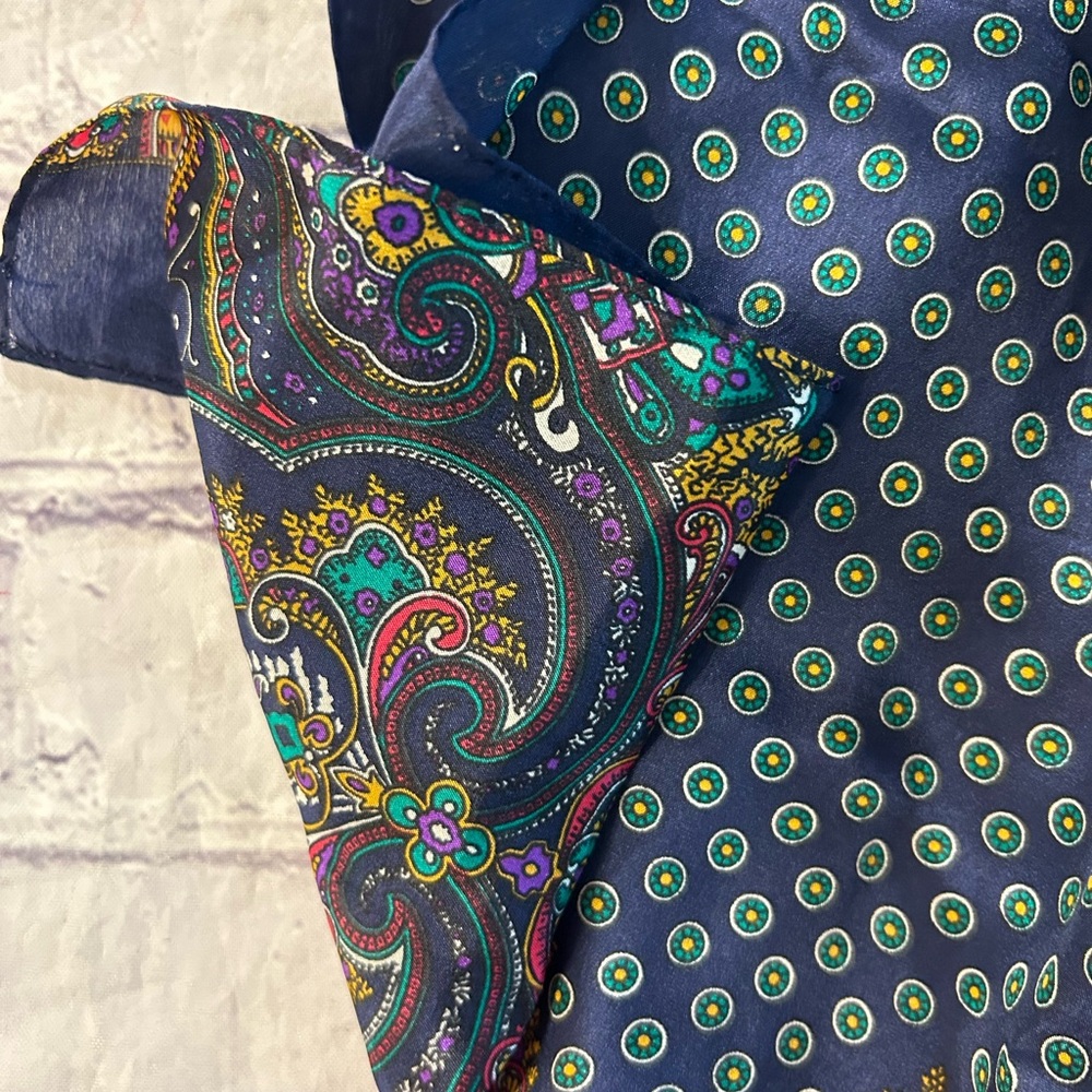 ECHO NAVY PAISLEY MULTI COLORED DOTS SILK OBLONG WOMENS SCARF O/S - Picture 4 of 7
